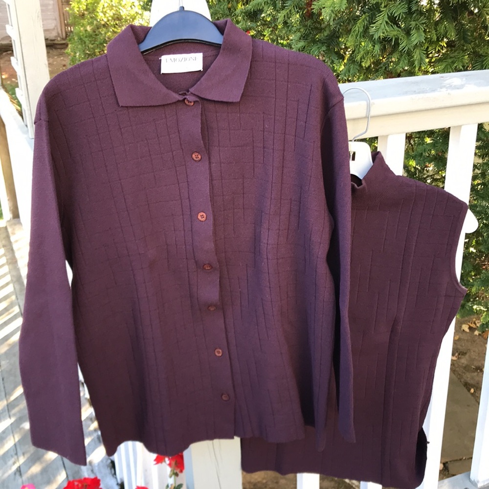 Lands' End Women's Purple Cardigan Sweater Set